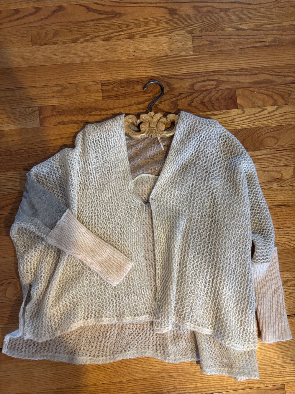 Free People Wool Blend Lace Open Cardigan Size XS Lightweight With Clasp.